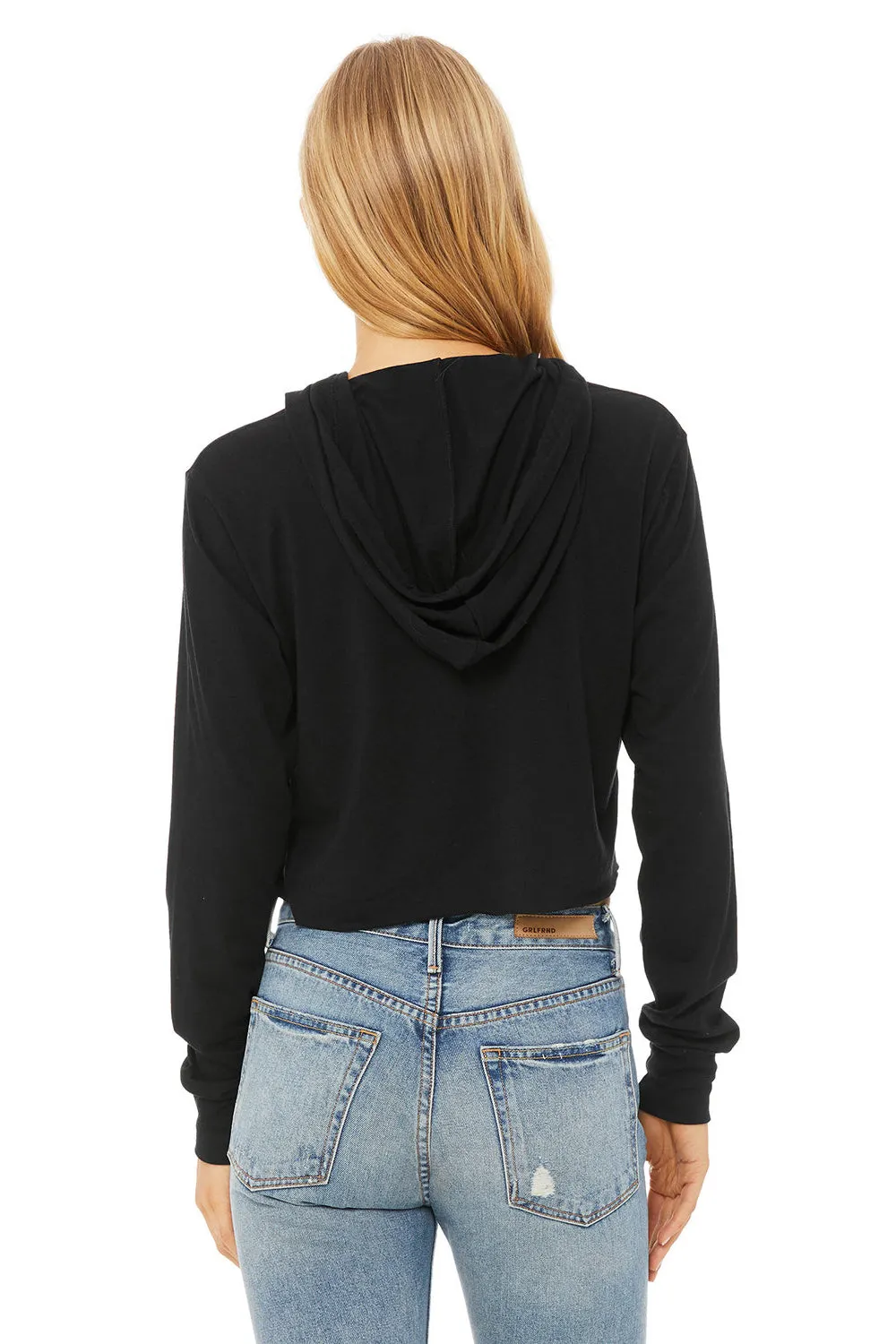 Bella   Canvas Womens Crop Long Sleeve Hooded Sweatshirt Hoodie - Solid Black