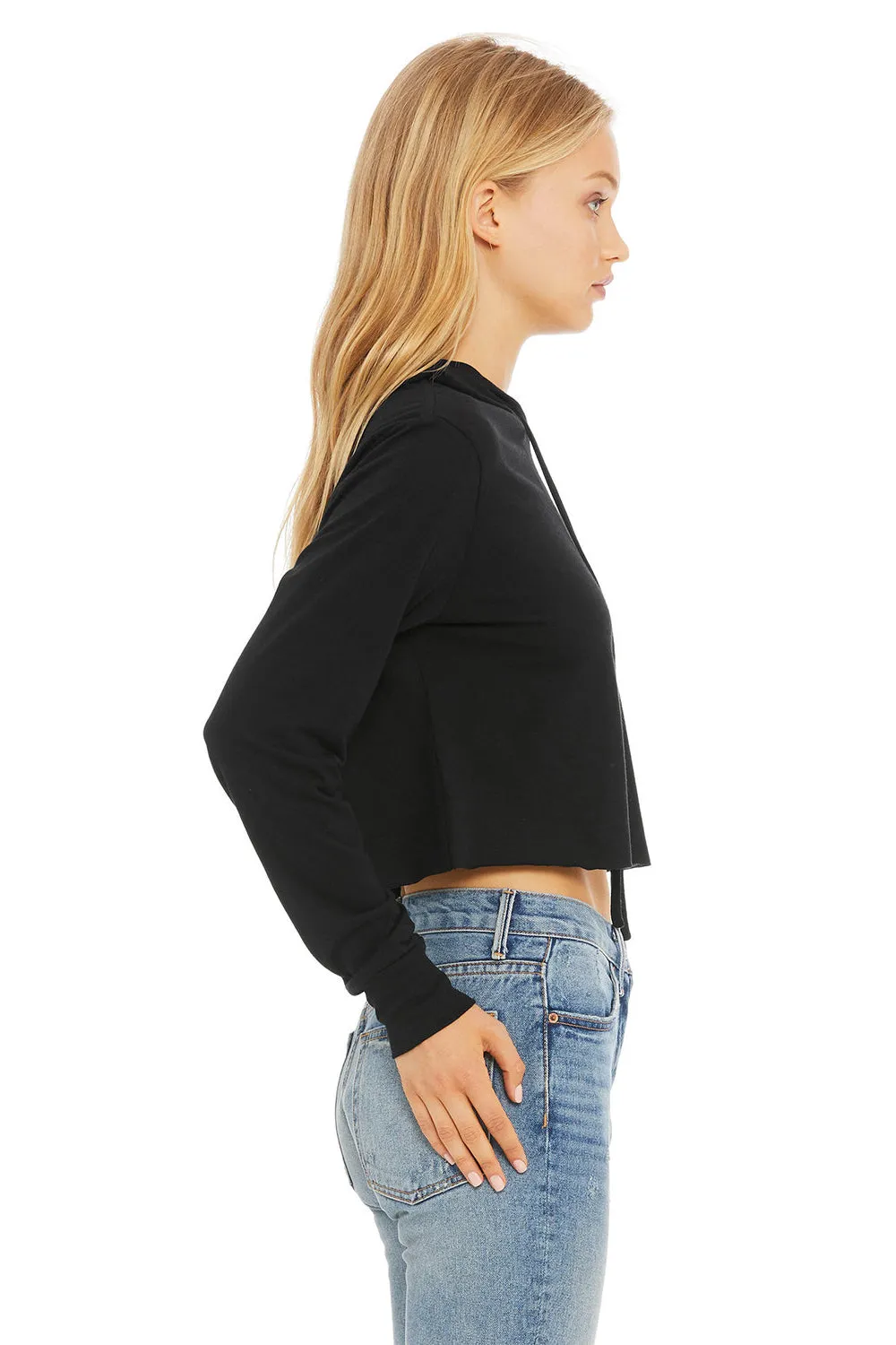 Bella   Canvas Womens Crop Long Sleeve Hooded Sweatshirt Hoodie - Solid Black