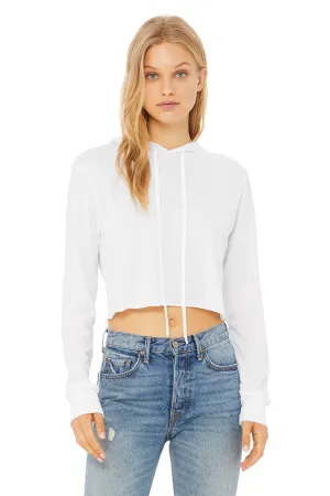 Bella   Canvas Womens Crop Long Sleeve Hooded Sweatshirt Hoodie - Solid White
