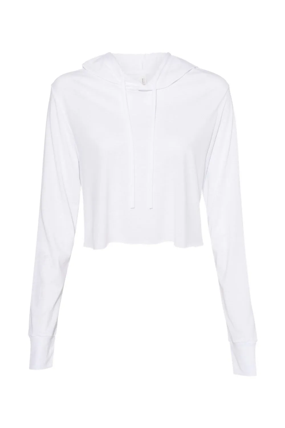 Bella   Canvas Womens Crop Long Sleeve Hooded Sweatshirt Hoodie - Solid White