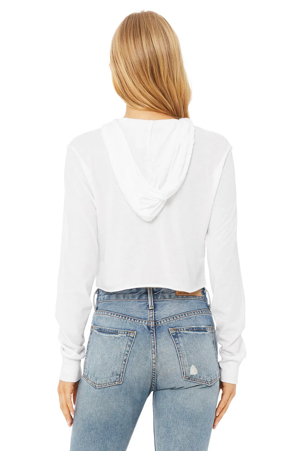 Bella   Canvas Womens Crop Long Sleeve Hooded Sweatshirt Hoodie - Solid White