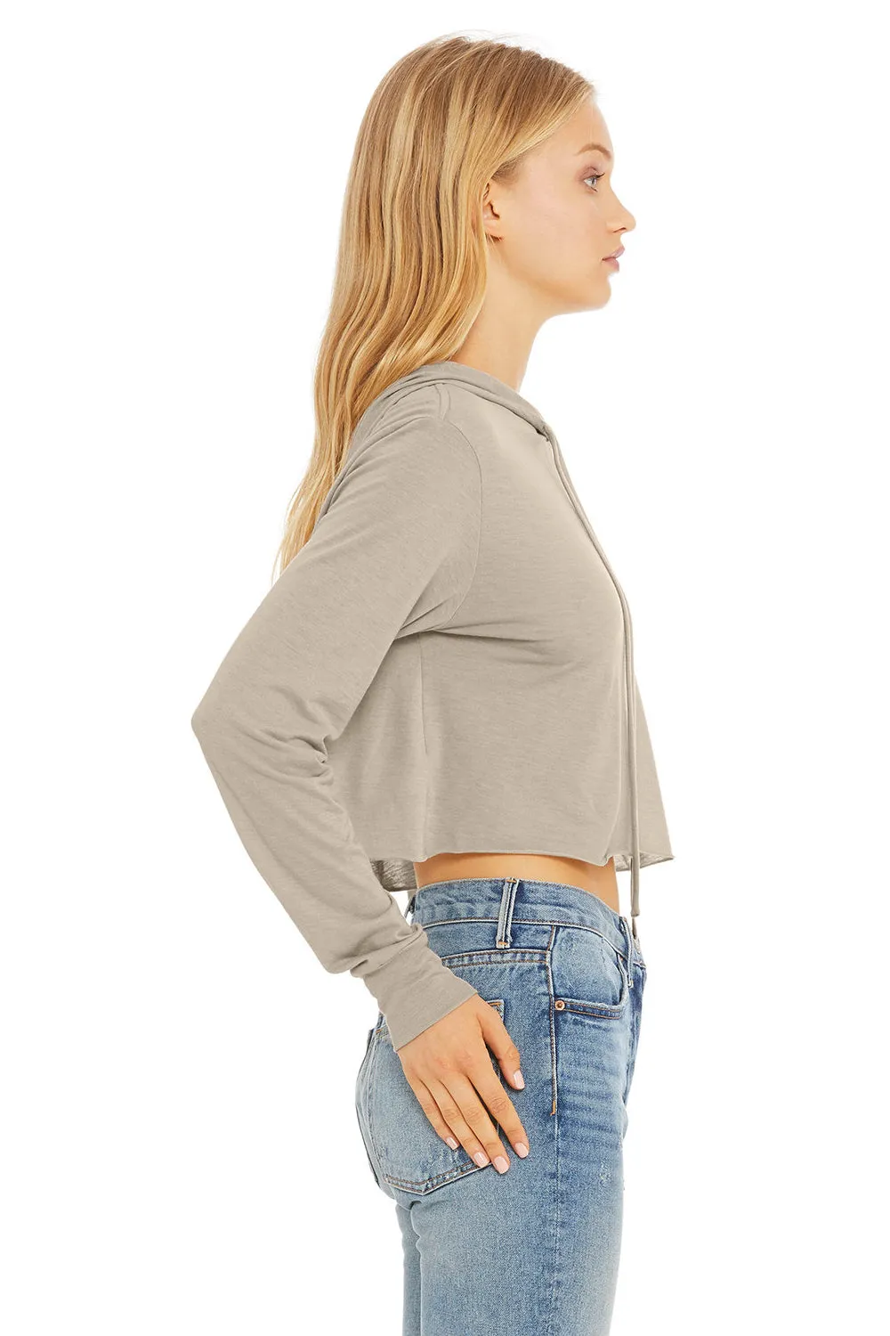 Bella   Canvas Womens Crop Long Sleeve Hooded Sweatshirt Hoodie - Tan