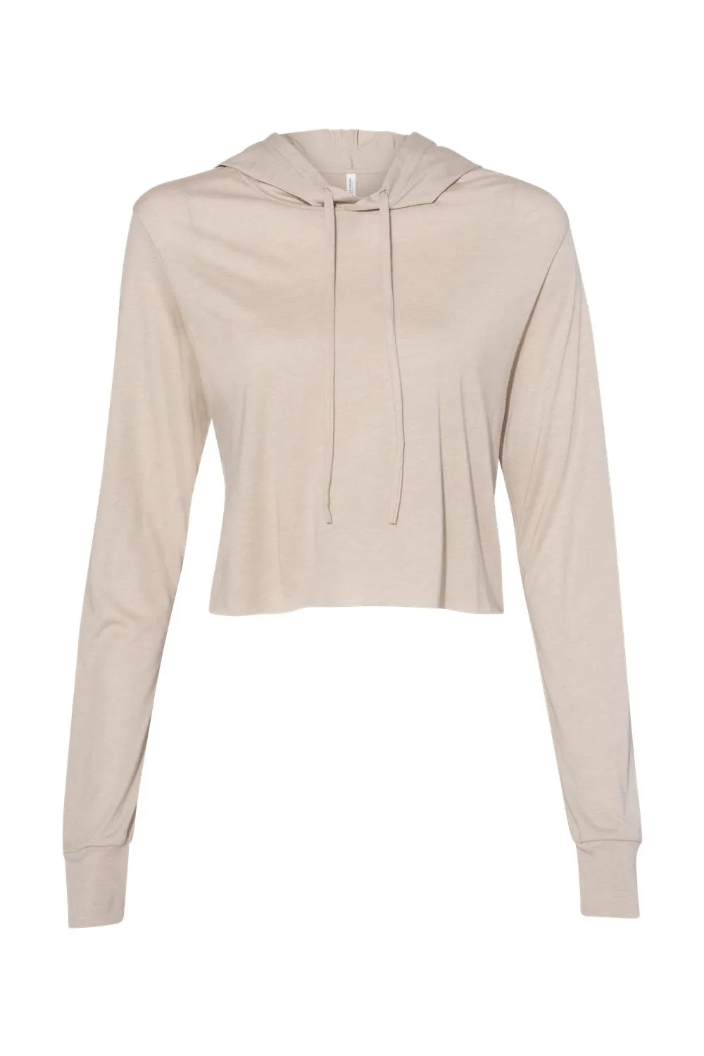 Bella   Canvas Womens Crop Long Sleeve Hooded Sweatshirt Hoodie - Tan