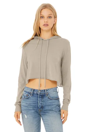 Bella   Canvas Womens Crop Long Sleeve Hooded Sweatshirt Hoodie - Tan