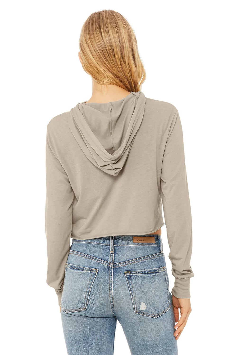 Bella   Canvas Womens Crop Long Sleeve Hooded Sweatshirt Hoodie - Tan