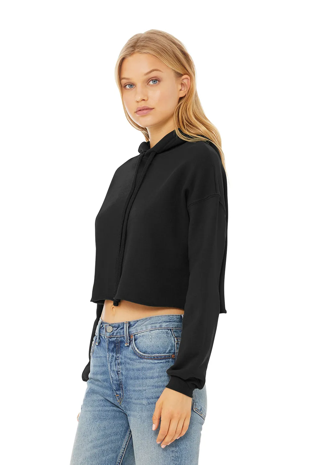 Bella   Canvas Womens Cropped Fleece Hooded Sweatshirt Hoodie - Black