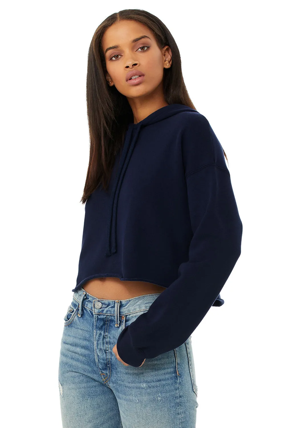 Bella   Canvas Womens Cropped Fleece Hooded Sweatshirt Hoodie - Navy Blue