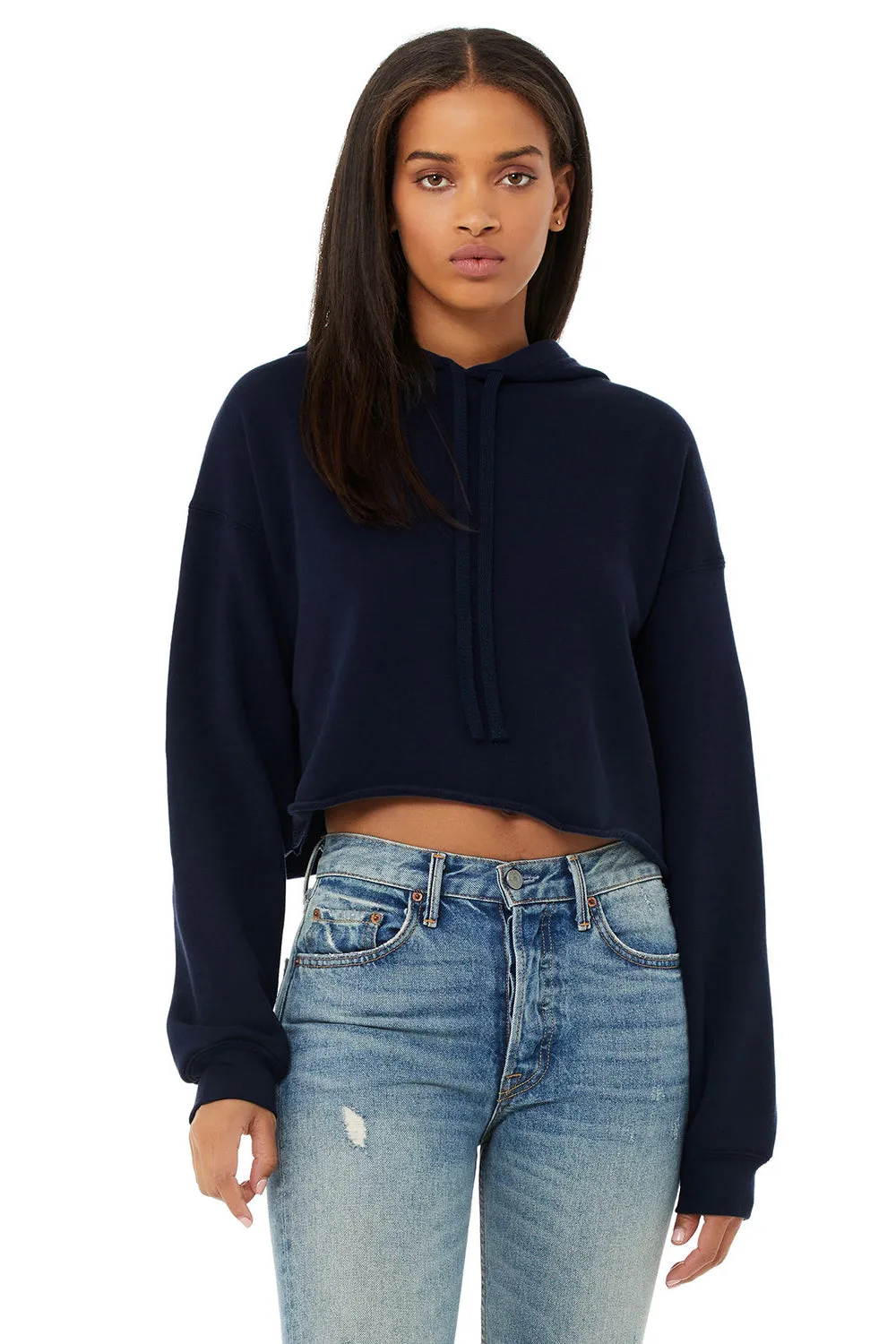 Bella   Canvas Womens Cropped Fleece Hooded Sweatshirt Hoodie - Navy Blue
