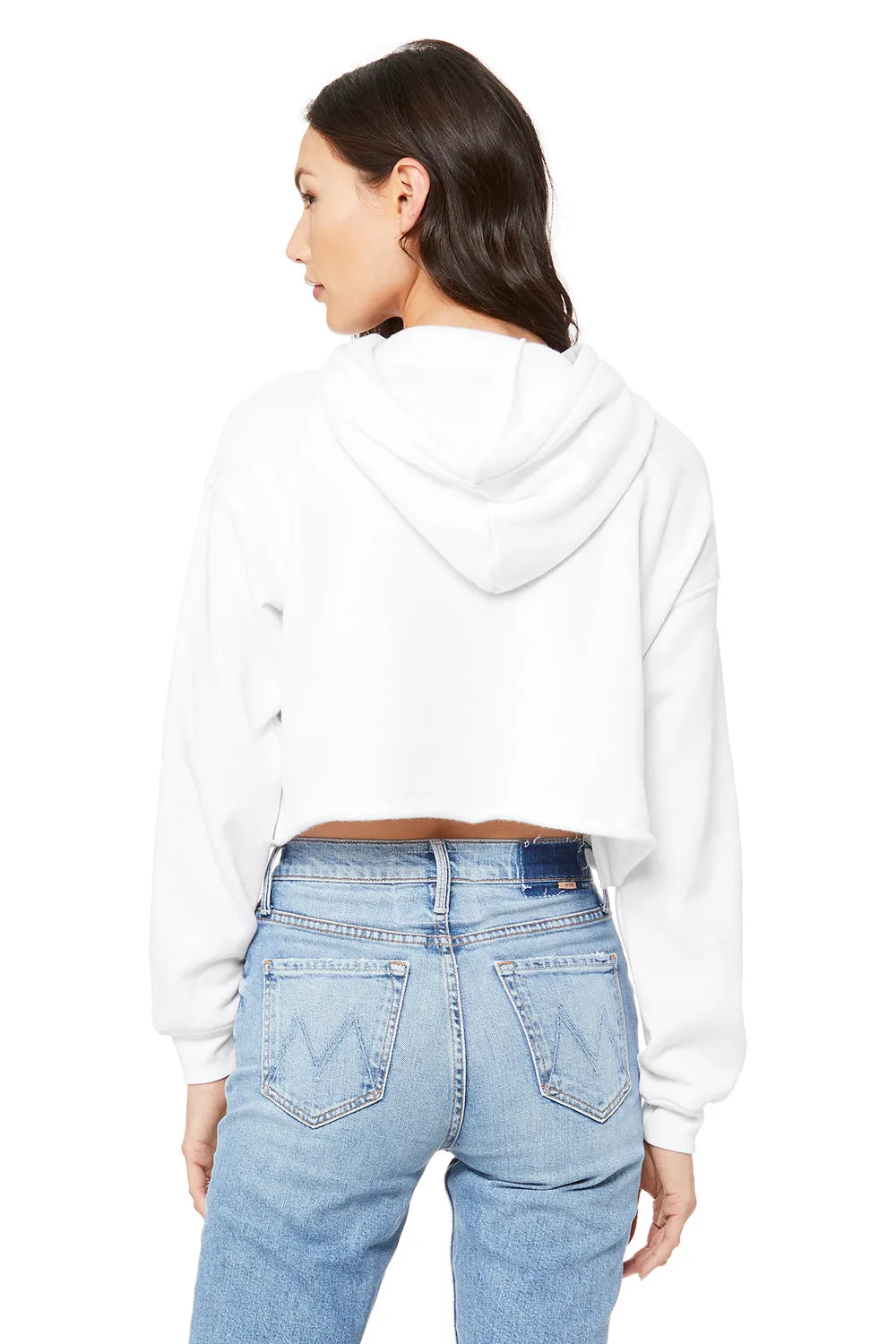 Bella   Canvas Womens Cropped Fleece Hooded Sweatshirt Hoodie - White