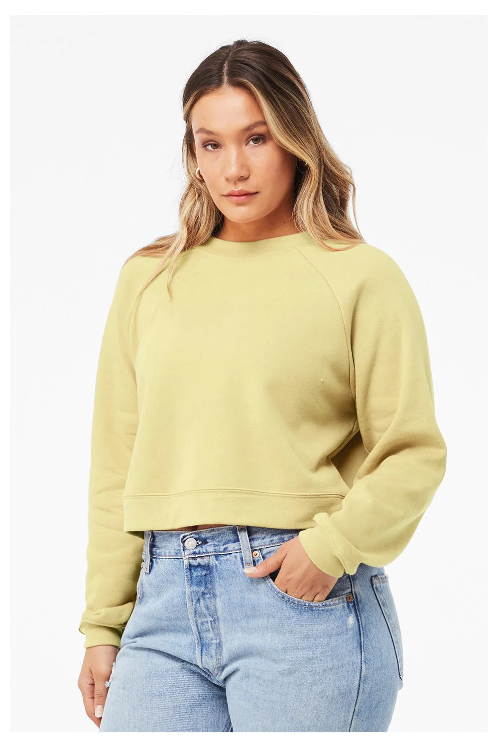 Bella   Canvas Womens Raglan Crewneck Sweatshirt - French Vanilla