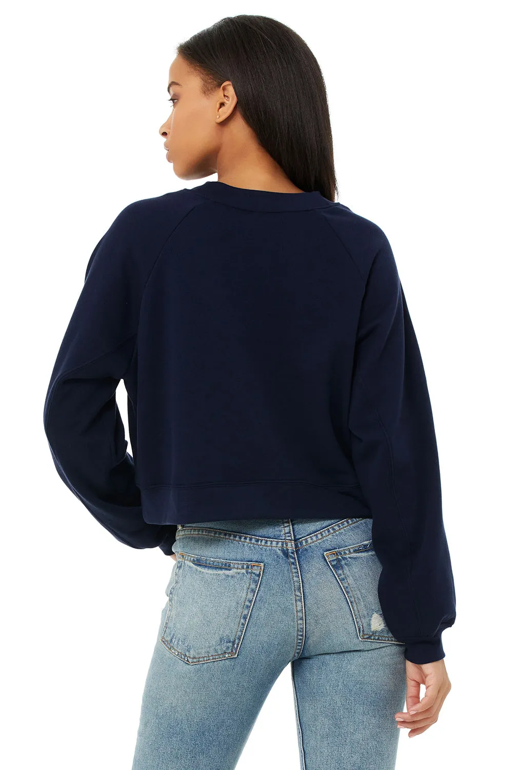 Bella   Canvas Womens Raglan Crewneck Sweatshirt - Navy Blue