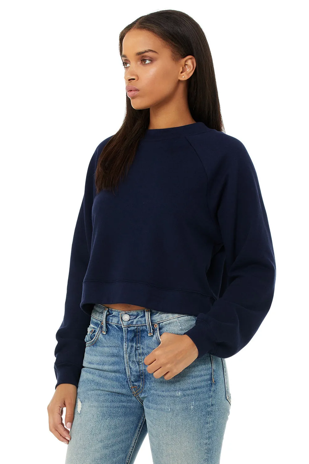 Bella   Canvas Womens Raglan Crewneck Sweatshirt - Navy Blue