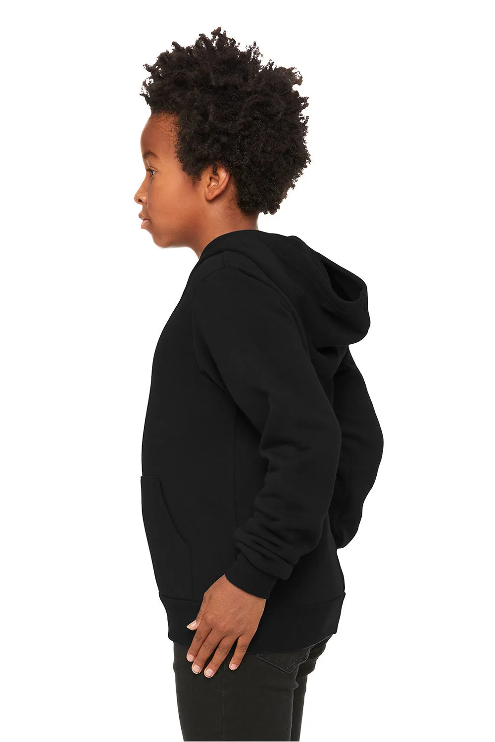 Bella   Canvas Youth Sponge Fleece Hooded Sweatshirt Hoodie w/ Pouch Pocket - Black