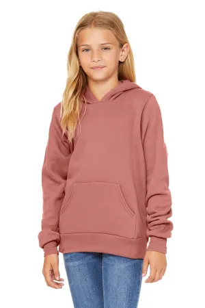 Bella   Canvas Youth Sponge Fleece Hooded Sweatshirt Hoodie w/ Pouch Pocket - Mauve