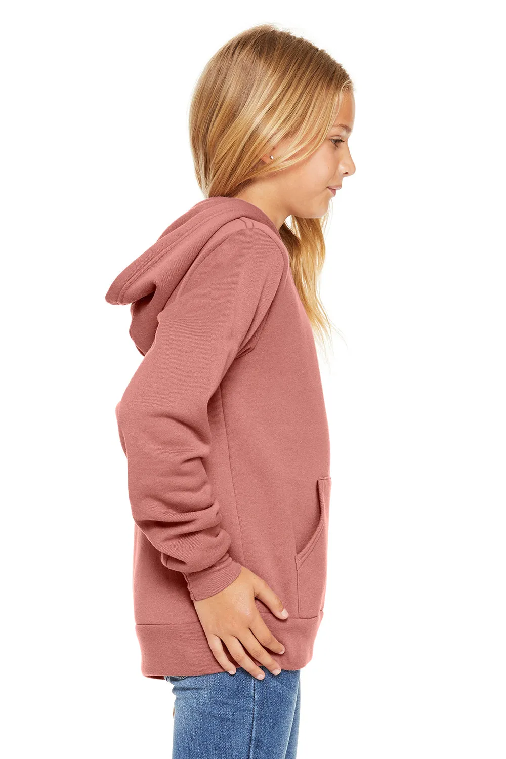 Bella   Canvas Youth Sponge Fleece Hooded Sweatshirt Hoodie w/ Pouch Pocket - Mauve