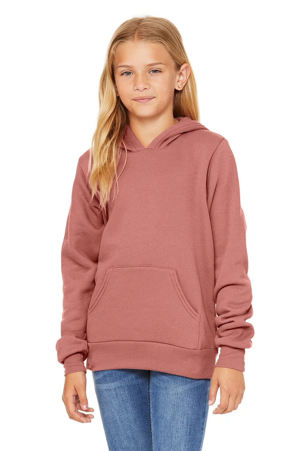 Bella   Canvas Youth Sponge Fleece Hooded Sweatshirt Hoodie w/ Pouch Pocket - Mauve