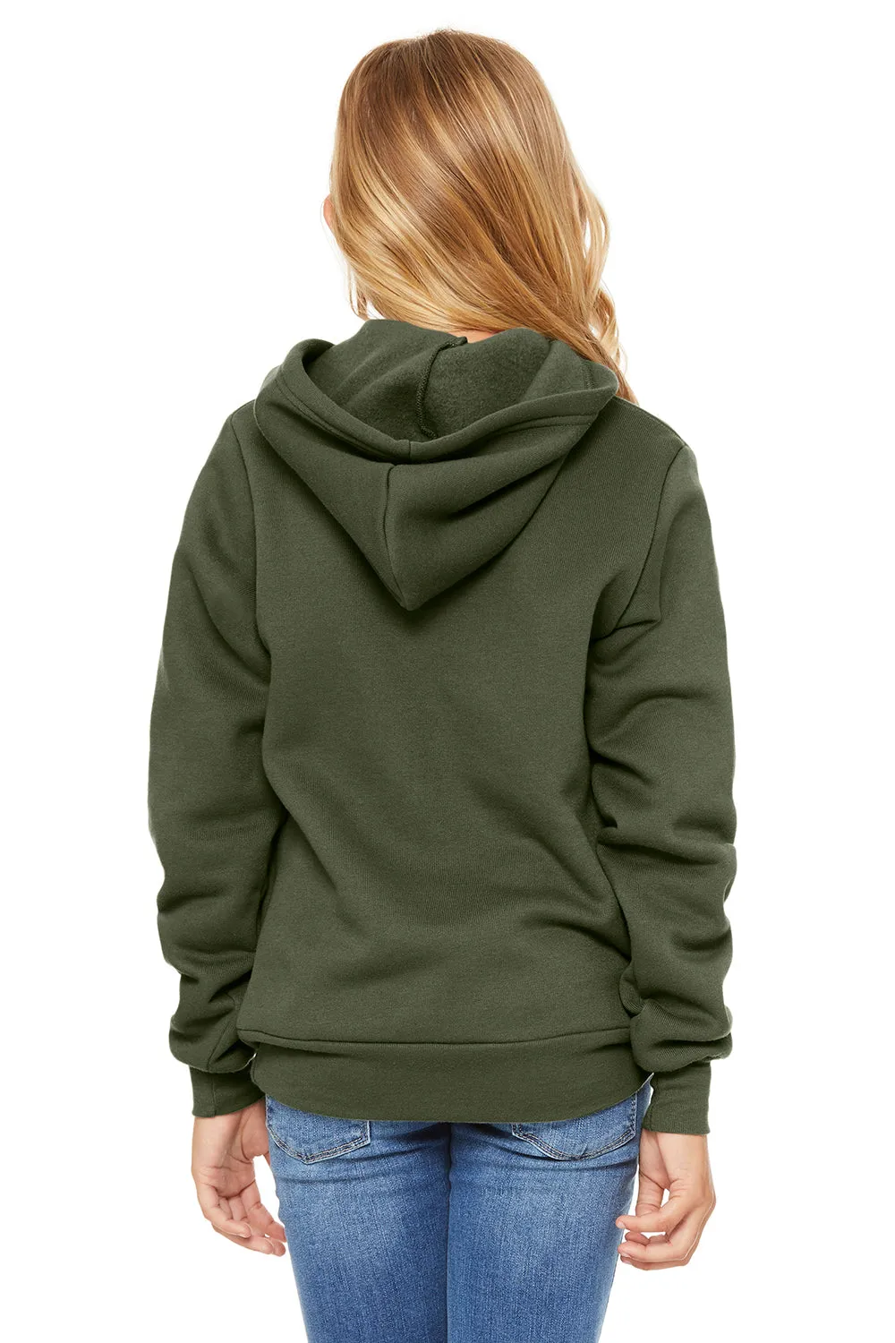 Bella   Canvas Youth Sponge Fleece Hooded Sweatshirt Hoodie w/ Pouch Pocket - Military Green