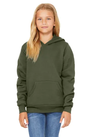 Bella   Canvas Youth Sponge Fleece Hooded Sweatshirt Hoodie w/ Pouch Pocket - Military Green