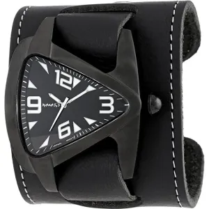 Best Black Watch with Stitched wide black leather watch band 