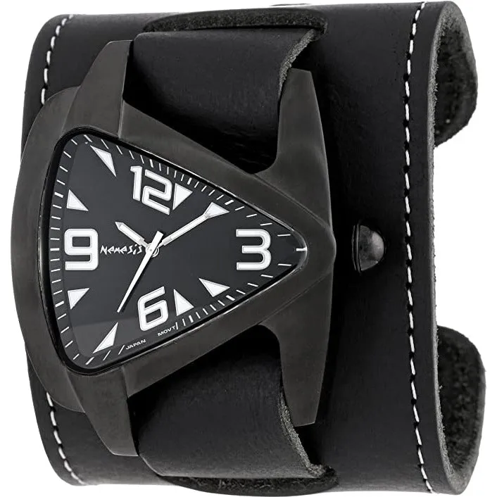 Best Black Watch with Stitched wide black leather watch band 