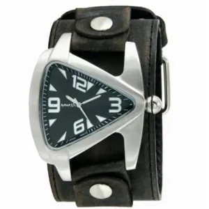Black Watch with Stitched Wide Leather Watch Bands 