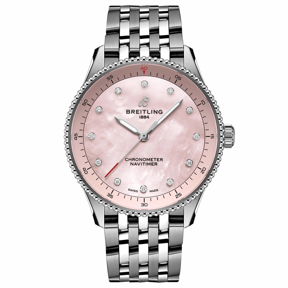 Breitling Navitimer 32mm Pink MOP Dial Quartz Ladies Watch A77320D91K1A1