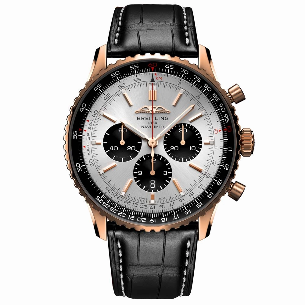 Breitling Navitimer B01 Chronograph 46mm Silver Dial 18ct Red Gold Automatic Gents Watch RB0137241G1P1