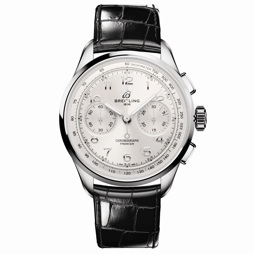 Breitling Premier B09 Chronograph 40mm Silver Dial Manual Wound Gents Watch AB0930371G1P1