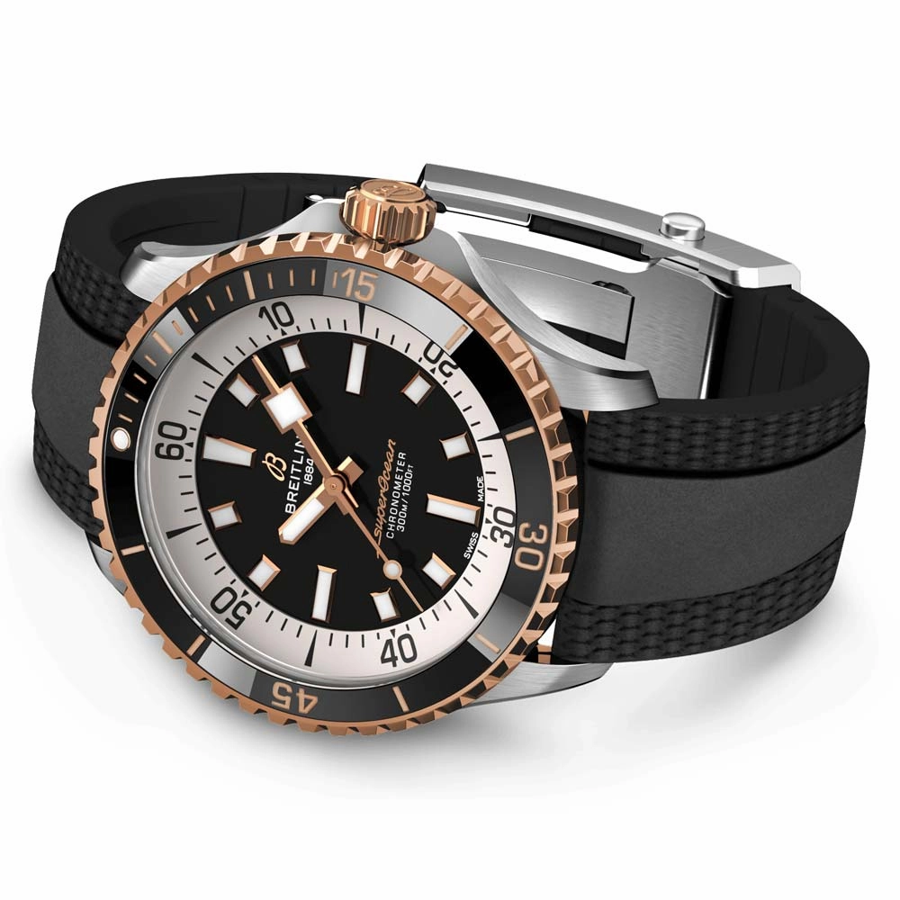 Breitling Superocean 42mm Black Dial 18ct Red Gold & Steel Automatic Gents Watch U17375211B1S1