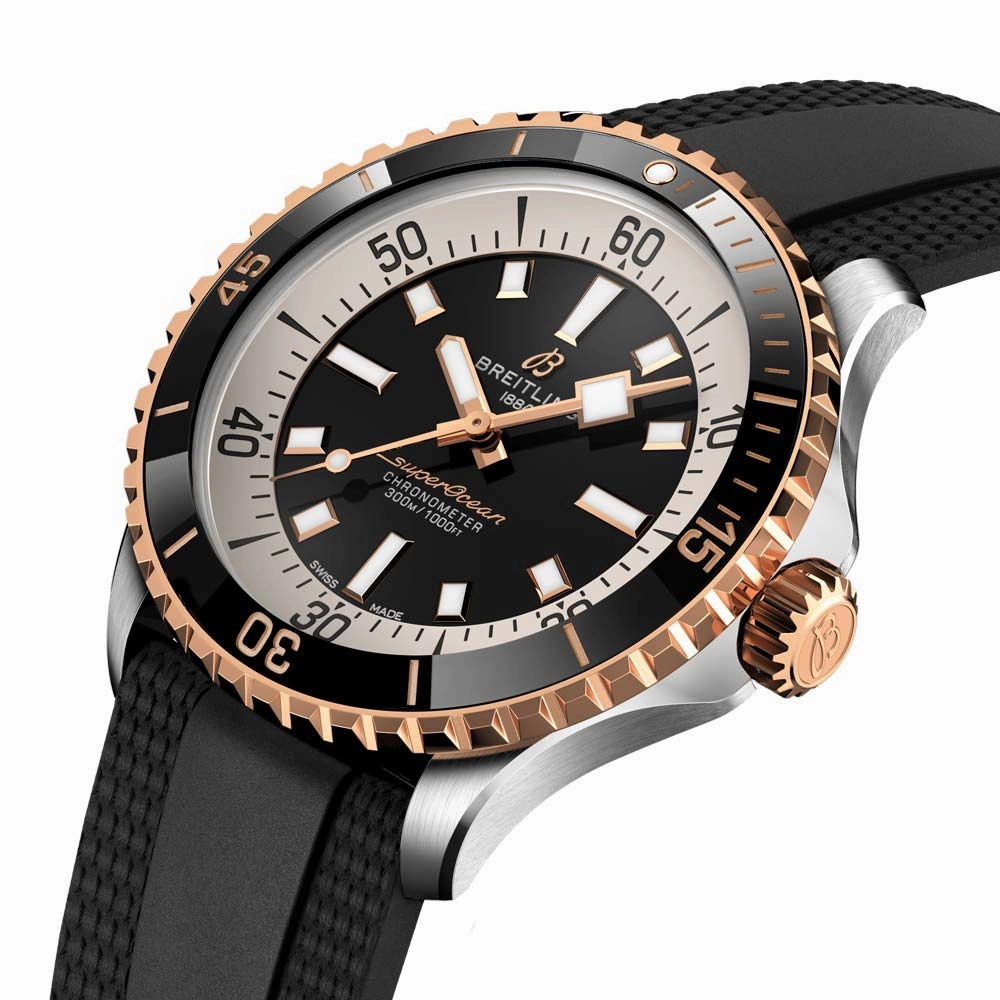 Breitling Superocean 42mm Black Dial 18ct Red Gold & Steel Automatic Gents Watch U17375211B1S1
