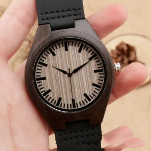 Brown Dial Wood Case Back Lettering Watch 