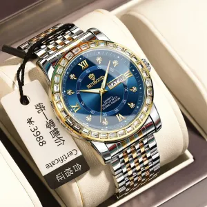 Business Diamond-embedded Mechanical Watch Double Calendar Waterproof Luminous 