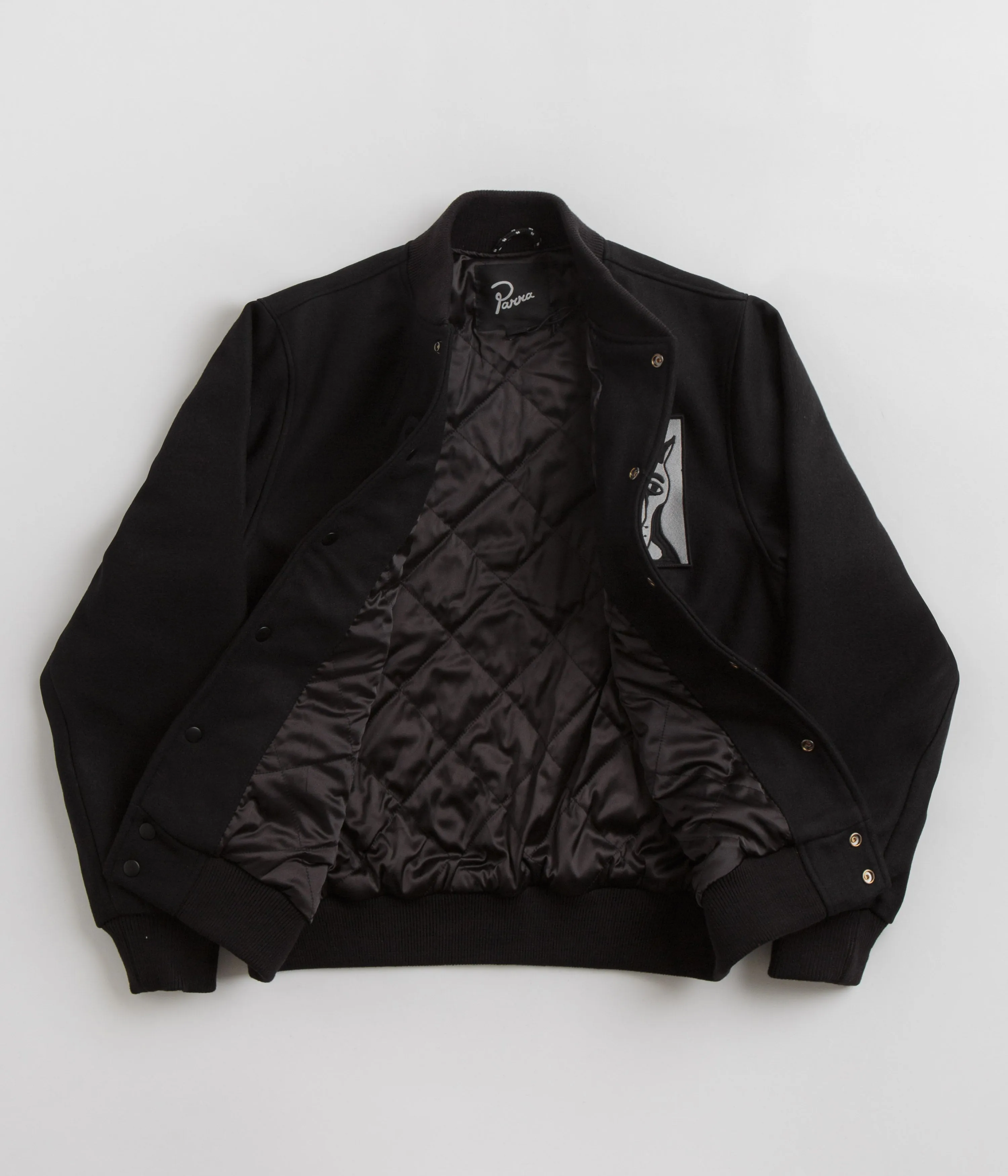 by Parra Dog Faced Varsity Jacket - Black Parra Clothing