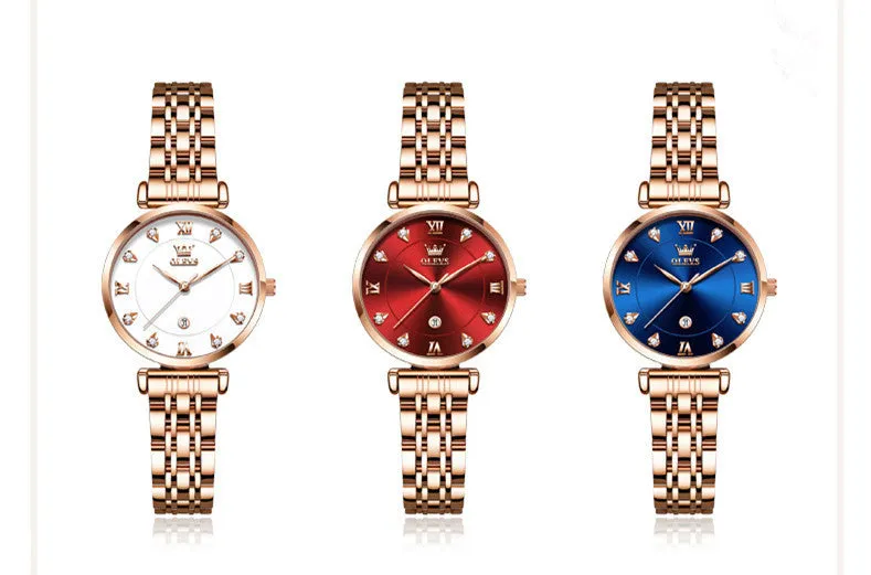 Calendar Quartz Watch Business Waterproof Ladies Watch Women's Steel Band Red Women's Watch