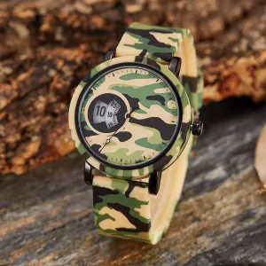 Camouflage Watch Student Sports Double Display Fashion Silicone Strap 