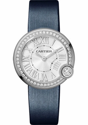 Cartier Ballon Blanc de Cartier Watch - 30 mm Steel Diamond Case - Silver Dial - Calfskin Strap - W4BL0003 