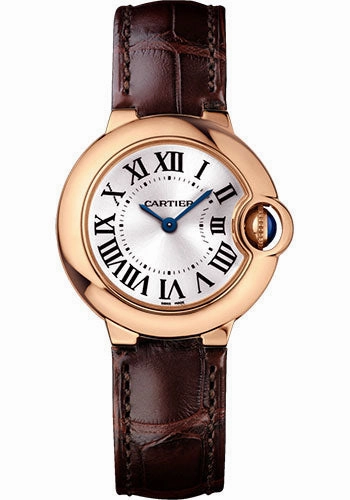 Cartier Ballon Bleu de Cartier Watch - 28 mm Pink Gold Case - Brown Alligator Strap - WGBB0007 