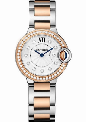 Cartier Ballon Bleu de Cartier Watch - 28 mm Steel and Rose Gold Case - 12-Zone Diamond Dial - Interchangeable Two-Tone Bracelet - W3BB0025 