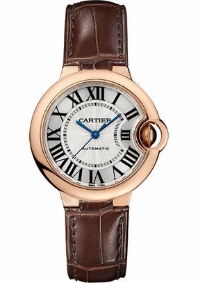 Cartier Ballon Bleu de Cartier Watch - 33 mm Rose Gold Case - Silvered Opaline Dial - Alligator Strap - null 
