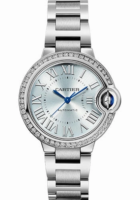 Cartier Ballon Bleu de Cartier Watch - 33 mm Steel Case - 50 Diamond Bezel - Blue Silvered Sunray-Brushed Dial - Interchangeable Bracelet - W4BB0028 