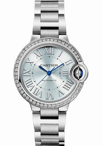 Cartier Ballon Bleu de Cartier Watch - 33 mm Steel Case - 50 Diamond Bezel - Blue Silvered Sunray-Brushed Dial - Interchangeable Bracelet - W4BB0028 