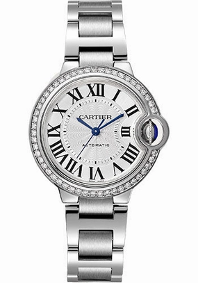 Cartier Ballon Bleu de Cartier Watch - 33 mm Steel Case - 50 Diamond Bezel - Silver Dial - Interchangeable Bracelet - W4BB0023 
