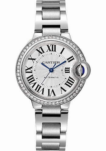 Cartier Ballon Bleu de Cartier Watch - 33 mm Steel Case - 50 Diamond Bezel - Silver Dial - Interchangeable Bracelet - W4BB0023 
