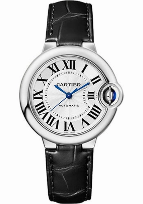 Cartier Ballon Bleu de Cartier Watch - 33 mm Steel Case - Silvered Opaline Dial - Black Alligator Strap - WSBB0030 