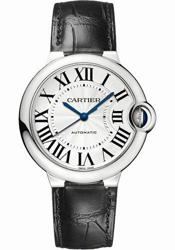Cartier Ballon Bleu de Cartier Watch - 36 mm Steel Case - Silver Opaline Dial - Black Leather Strap - WSBB0028 