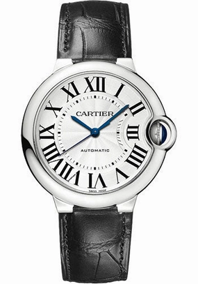 Cartier Ballon Bleu de Cartier Watch - 36 mm Steel Case - Silver Opaline Dial - Black Leather Strap - WSBB0028 