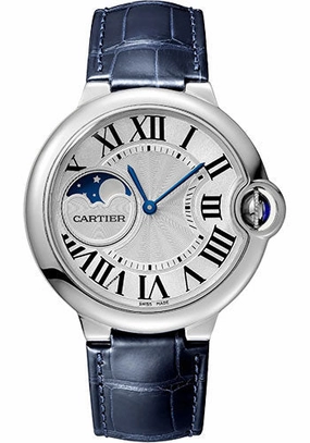 Cartier Ballon Bleu de Cartier Watch - 37 mm Steel Case - Silvered Dial - Blue Alligator Strap - WSBB0029 