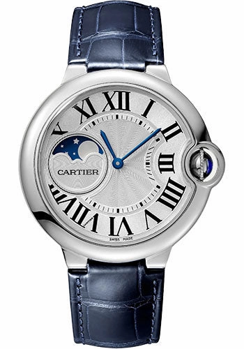 Cartier Ballon Bleu de Cartier Watch - 37 mm Steel Case - Silvered Dial - Blue Alligator Strap - WSBB0029 