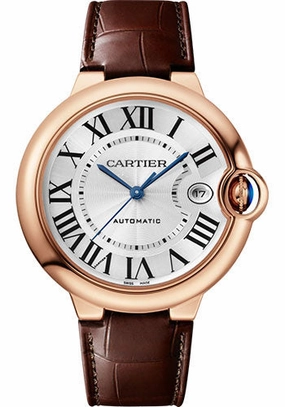 Cartier Ballon Bleu de Cartier Watch - 40 mm Pink Gold Case - Silvered Dial - Interchangeable Brown Leather Strap - WGBB0035 