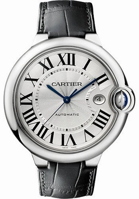 Cartier Ballon Bleu de Cartier Watch - 42 mm Steel Case - Silvered Opaline Dial - Black Alligator Strap - WSBB0026 